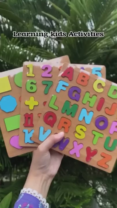 4 IN 1 Wooden Alphabet | Puzzles & Numbers Count Board, Colorful ABC