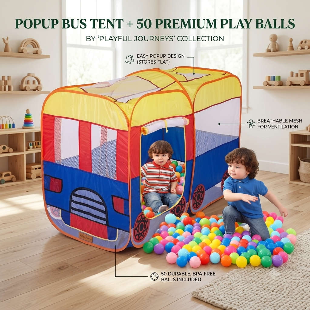 Big Pop Up Tent House + 50 balls For Kids Large School Bus Shape