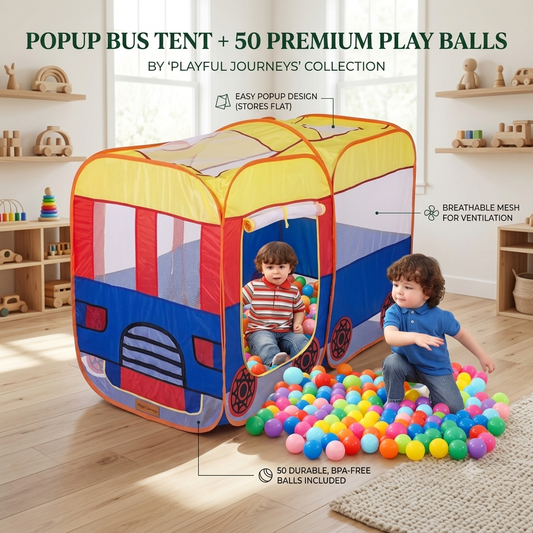 Big Pop Up Tent House + 50 balls For Kids Large School Bus Shape