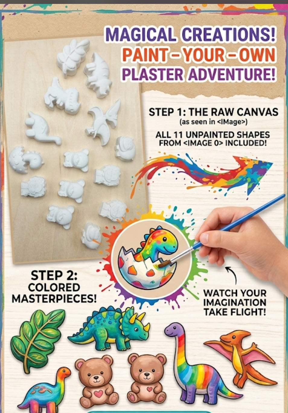 DIY Kids dinosaur canvas ( 12pcs kit )