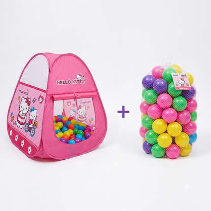 Combo Pack Deal HELLO KITTY TENT HOUSE - MULTICOLOR + SOFT PLASTIC BALLS 50 PCS SET - MULTICOLOUR